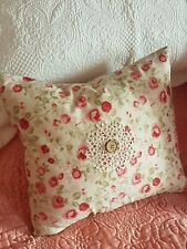 Handmade Shabby Chic Cushion Using Cotton Fabric & Feather Pad, 35cm x 33cm