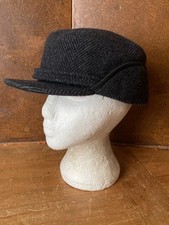 Mens Herringbone Wool Blend Cadet Cap Size 55/56cm Dark Grey