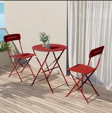 3-Piece Folding Bistro Table & Chairs Set Outdoor Garden Red Groove