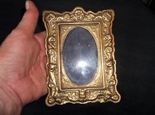 PAIR OLD SOLID CAST BRASS ORNATE EASEL BACK PHOTO FRAMES ART NOUVEAU DETAILING