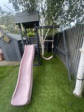 PolarPlay Balcony Tower Kids Wooden Climbing Frame - Swing pink