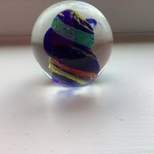 Vintage Handmade Paperweight Crystal Ball Abstract Swirl Glass Orb Globe 7cm .