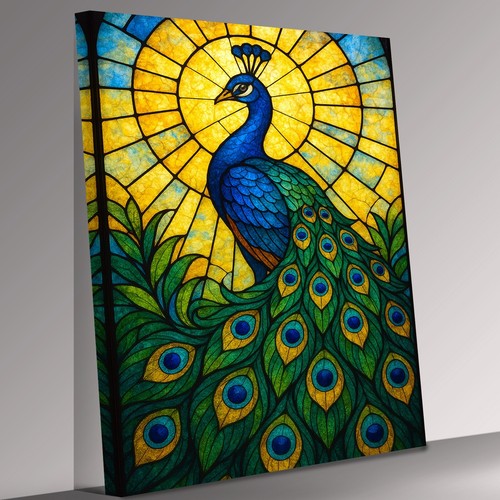 Proud peacock stained glass - peacock,