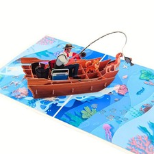 Pop-Up 3D Birthday Fathers Day Fishing Greetings Card with Envelope