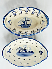 Pair of Delft Blue Holland Windmill Trinket Dishes | Pierced Ceramic Bowls 
