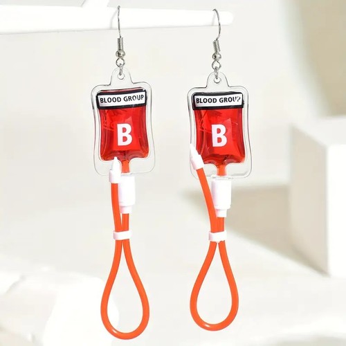 Blood bag transfusion earrings - blood,