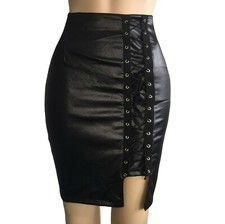 Women Lace Up Skirt Mini Faux