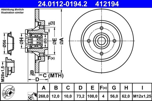 Brake disc ate 0112 0194 - brake,