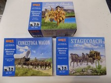 IMEX 1/72 SCALE  3 RARE SETS OF MODELS, STAGECOACH, CONESTOGA WAGON & LEWISCLARK