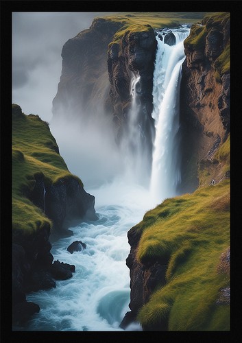 Waterfall beautiful framed - waterfall,
