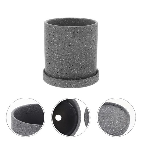 Grey ceramic flower pot round - pot,