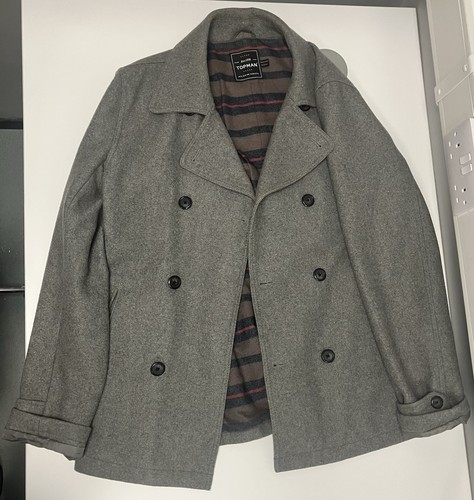 Topman grey wool blend peacoat - grey,