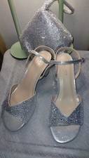 PARADOX BRAND NEW WIDE FIT LOW BLOCK HEEL SILVER DIAMOND SHOES & MATCHING BAG 6