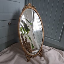 Vintage Gold Gilt Ornate Vanity Free Standing Oval Mirror Large Period Home