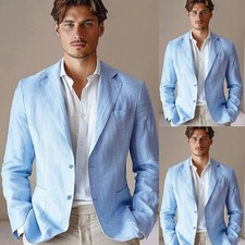 Linen Sky Blue Men's Suits