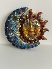Vintage Mosaic Sun & Moon Face Wall Hanging Resin Plaque Ornament Decoration