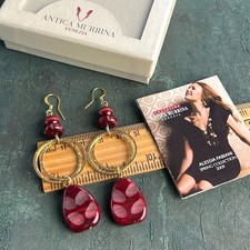 ANTICA MURRINA Venezia Collana Bess Rosso Dark Red Gold Plated Hook Drop Dangle