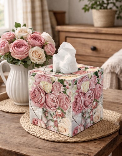 Pink roses handmade - tissue, box