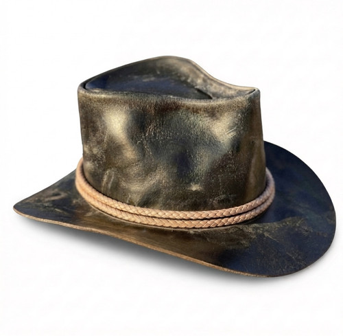 Distressed leather cowboy hat - distressed,
