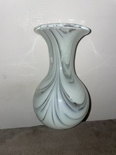 Contemporary Adrian Sankey Green & White Swirl Vase Bulbous Shaped - 20.5cm