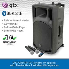 QTX QX15PA 15" Portable PA Speaker With Bluetooth & 2 Wireless Microphones