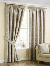 Natural Cream Pencil Pleat Jacquard Curtains Pair Width 66 x 90 Inch Drop