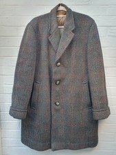 Dunn & Co Crombie Tweed Coat Mens Size 48 XL Wool Heavy Vintage Black White Red