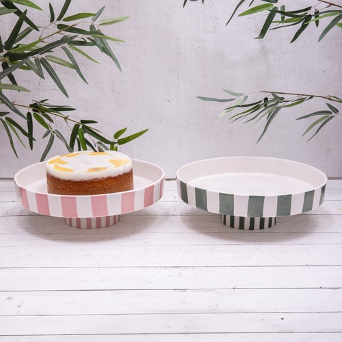 Pink green striped ceramic - pink,