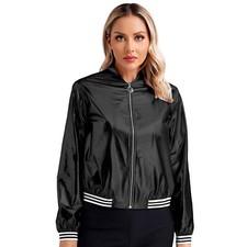 Women Shiny Holographic Bomber