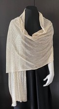 Vintage Art Deco Assuit Tulle-bi-Telli Silver Metal & Cream Mesh Shawl 25 x 86in