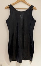 Black Latex Rubber Dress Tight Size UK Women’s 12-14 Stretch Short Sexy Fetish