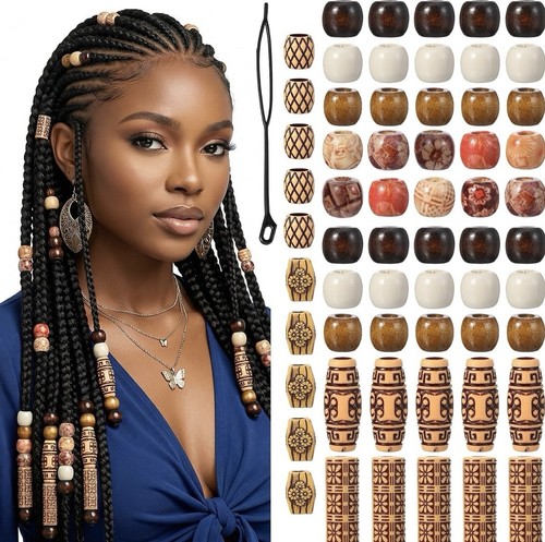 60pcs wooden beads for braids - wooden,