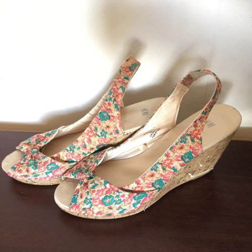 Blue floral cork wedges - blue,