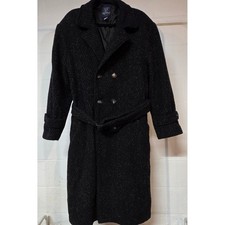 Polo Club Manhattan Men's Black Herringbone Double Breasted Trench Coat Belted