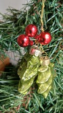 Glass Holly Hanging Tree Decoration With Red Berries