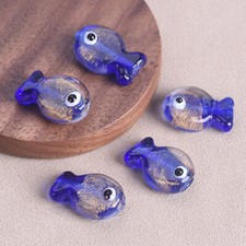 5pcs Fish Shape 19x13mm Handmade Golden Foil Lampwork Glass Loose Beads DIY Lot