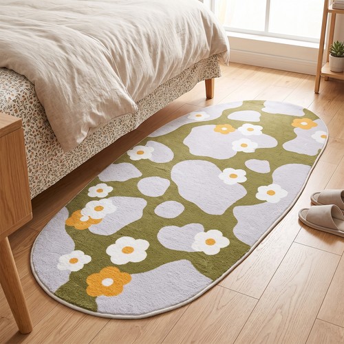 Floral faux fur shaggy rug - floral,