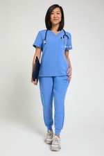 Women's Petite Scrub Set Medical Uniform Top & Trousers Nurse Doctor Workwear