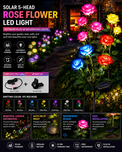 Solar powered led - solar, rose