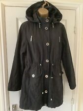 PER UNA STORMWEAR STYLE COAT PARKA BLACK WAX EFFECT FLEECE LINED HOOD SZ 14 VGC
