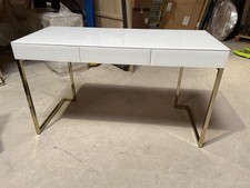 White Glass Desk - three draws, Steel legs with Polished brass fiinish