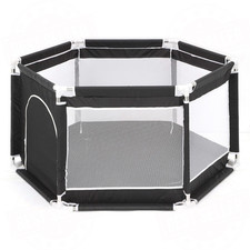 Black 6 Sided Baby Playpen House with Round Zipper Door Indoor Outdoor Safety