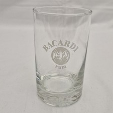 BACARDI Rum Glass Tumbler Clear White Bat Logo 11cm Retro Pub Barware Short 
