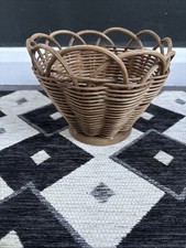 Vintage Wicker Basket Plant Pot Vase Dressing Rattan Boho 18cm Diameter