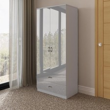 Double Door 2 Drawer Combination Wardrobe Grey High Gloss Fronts Large Storage