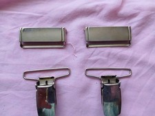 2 X Shiny Nickel-tone 34mm Braces Clips And 2 X 34mm Adjusters NWOT Fittings