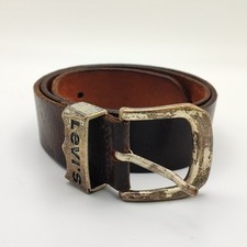 Vintage 90s Levis Brown Leather Western Buckled Belt Worn In 