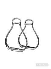 Pair Of Pear Shape Rocking Horse Stirrups Cast Brass Nickel Plate 3" sole