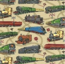 Nutex Loco motion -  Trains 100% cotton Fabric Full Meter 44” Wide