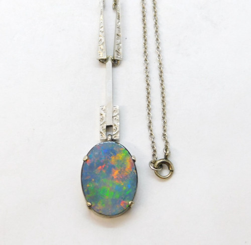 9ct white gold doublet opal - 9ct,